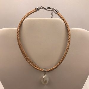 Tan Rope Choker with Pearl Stamped